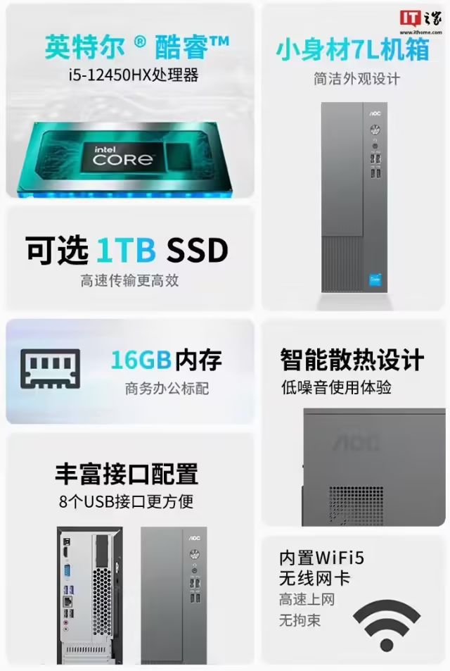AOC推出T200台式电脑主机：i5-12450HX+16G+512G售2099元(图2)